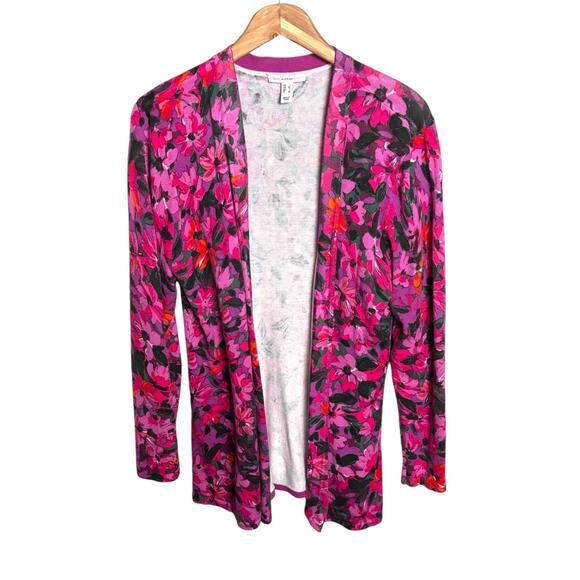Isaac Mizrahi Women’s Pink Floral Open Front Cardigan Sweater Knit Size Large - Picture 11 of 11